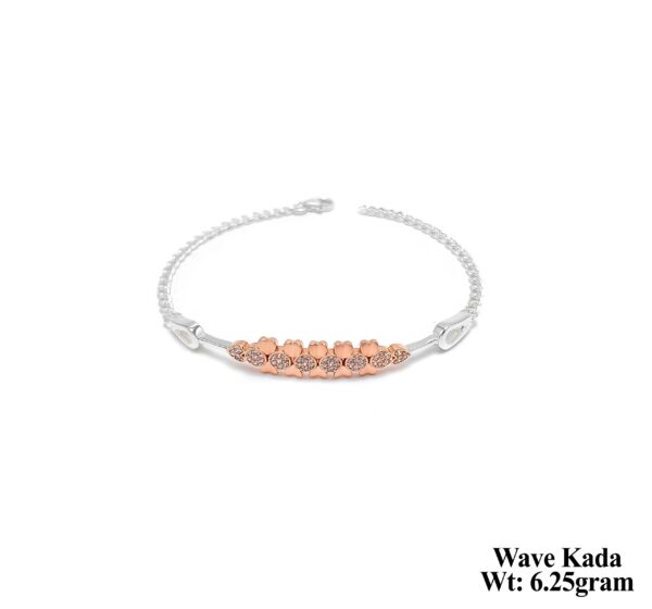 Elegant Wave Kada Bracelet in Silver with Rose Gold Accents - 6.25g