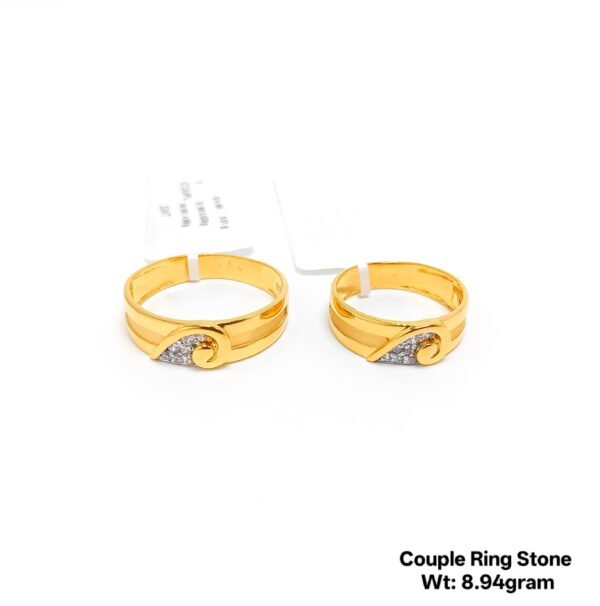 Elegant 22KT Gold Couple Ring Set with Intricate Stone Detailing - 6.00g