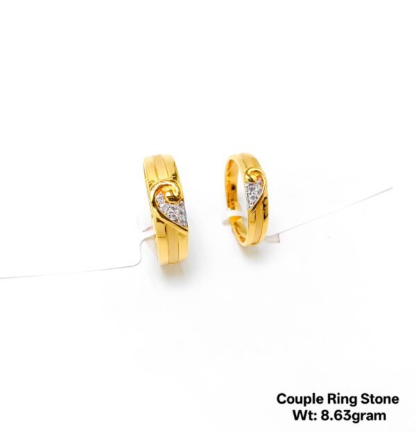Elegant 22KT Gold Couple Ring Set with Intricate Stone Detailing - 8.83g
