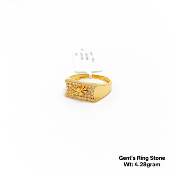 22K Yellow Gold Men's Signet Ring with Sparkling Stone Grid - 4.28g