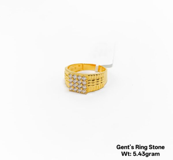 22K Yellow Gold Men's Signet Ring with Sparkling Stone Grid - 5.43g