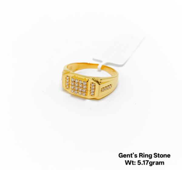 22K Yellow Gold Men's Signet Ring with Sparkling Stone Grid - 5.17g
