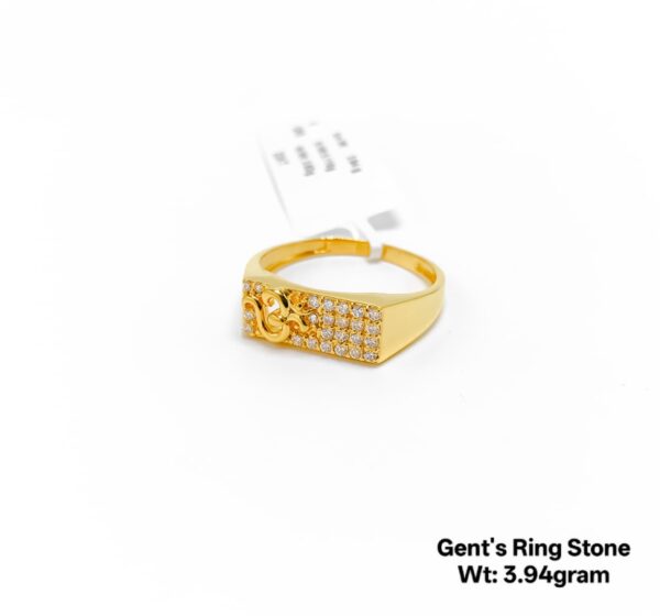 22K Yellow Gold Men's Signet Ring with Om Sparkling Stone Grid - 3.94g