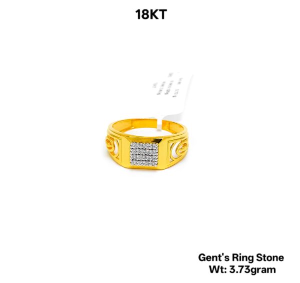 22K Yellow Gold Men's Signet Ring with Sparkling Stone Grid - 3.73g