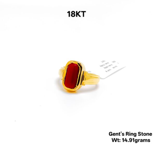 22KT Yellow Gold Gents Red Stone Studded Ring - 14.91 Grams