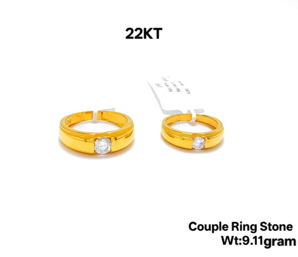 Elegant 22KT Gold Couple Ring Set with Intricate Stone Detailing - 9.11g