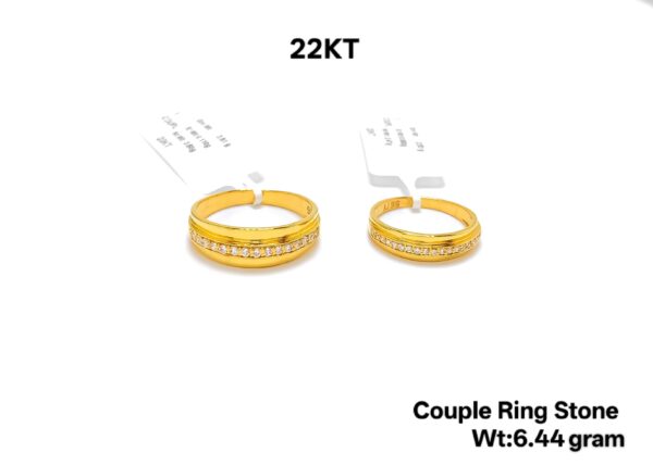 Elegant 22KT Gold Couple Ring Set with Intricate Stone Detailing - 6.44g