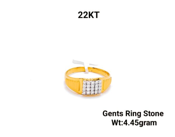 22KT Yellow Gold Gents Stone Studded Ring - 4.45 Grams