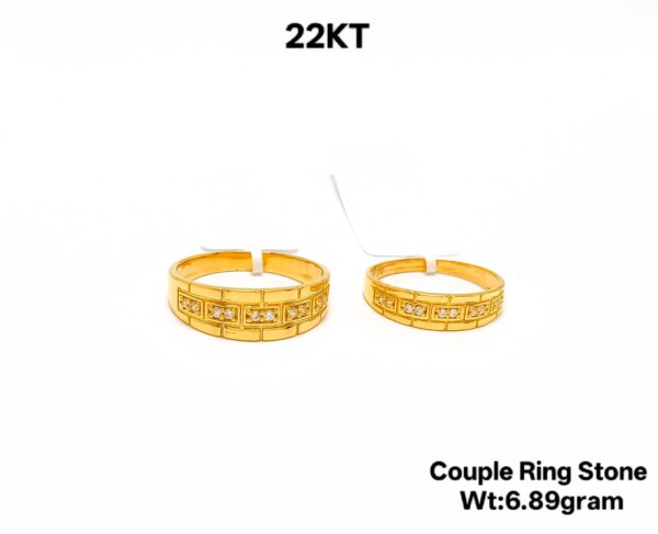Elegant 22KT Gold Couple Ring Set with Intricate Stone Detailing - 6.89g