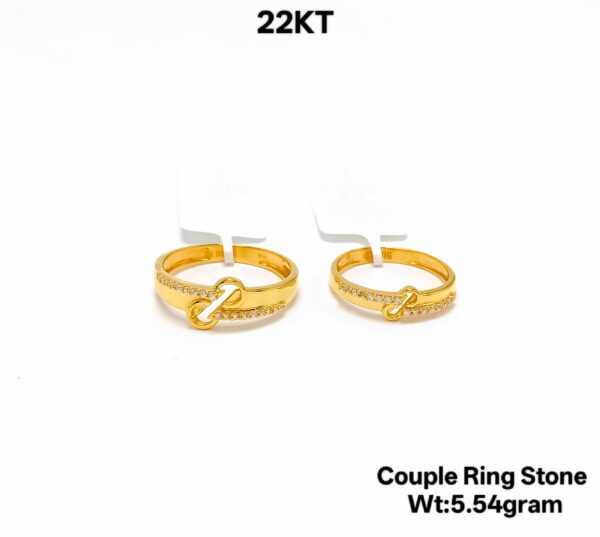 Elegant 22KT Gold Couple Ring Set with Intricate Stone Detailing - 5.54g