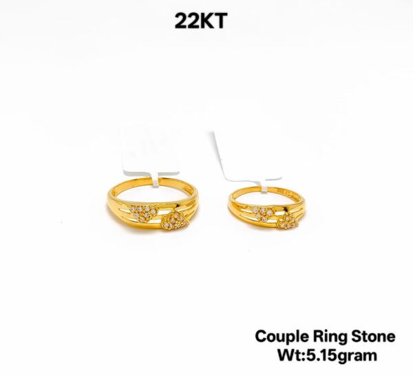 Elegant 22KT Gold Couple Ring Set with Intricate Stone Detailing - 5.15g