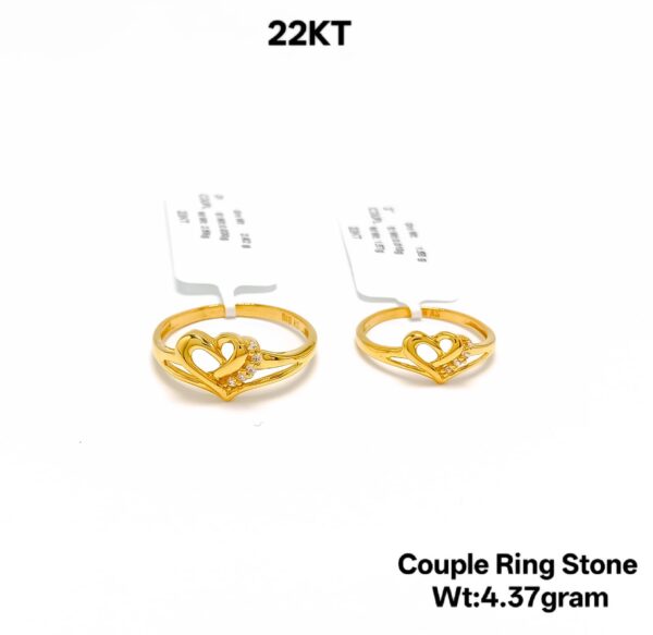 Elegant 22KT Gold Couple Ring Set with Intricate Stone Detailing - 4.37g