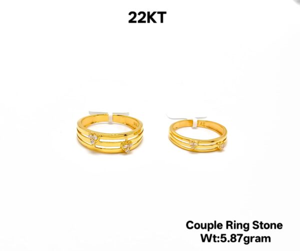 Elegant 22KT Gold Couple Ring Set with Intricate Stone Detailing - 5.87g
