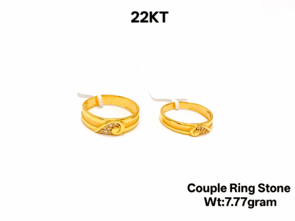 Elegant 22KT Gold Couple Ring Set with Intricate Stone Detailing - 7.77g