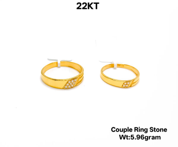Elegant 22KT Gold Couple Ring Set with Intricate Stone Detailing - 5.96g