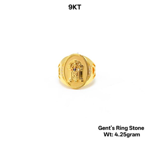 9K Yellow Gold Men's Tirupati Balaji Signet Ring - 4.25 Grams