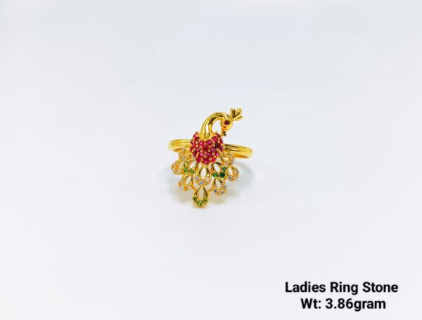Elegant 3.86 Gram Gold Peacock Ring with Colorful Gemstone Accents