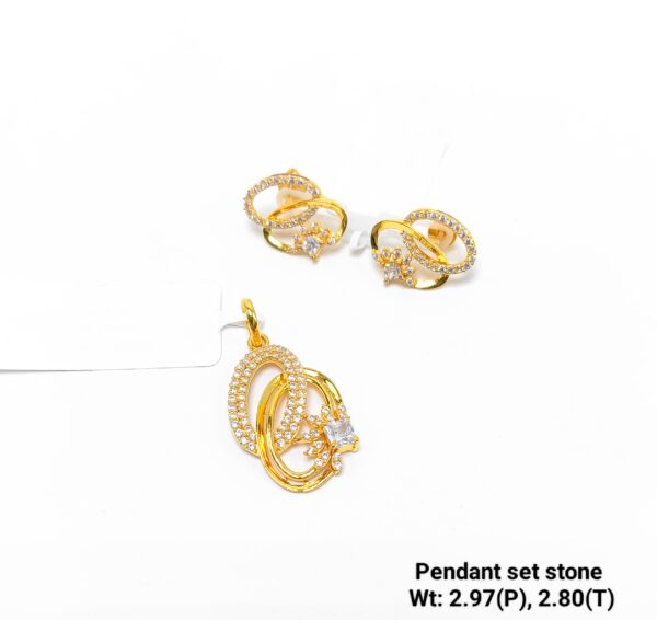 22KT Yellow Gold Stone Studded Pendant and Earring Set - 5.77g