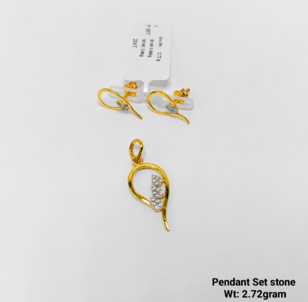 Modern Designer 22KT CZ Gold Pendant and Stud Earring Set