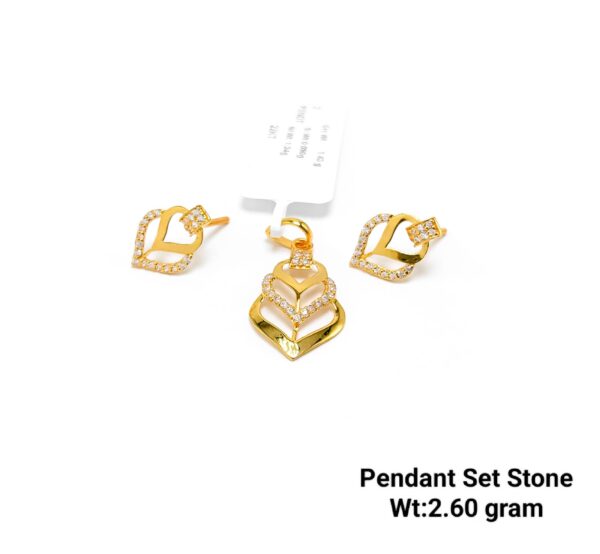 Elegant 22KT Yellow Gold Heart Pendant Set with Shimmering Stones - 2.60g