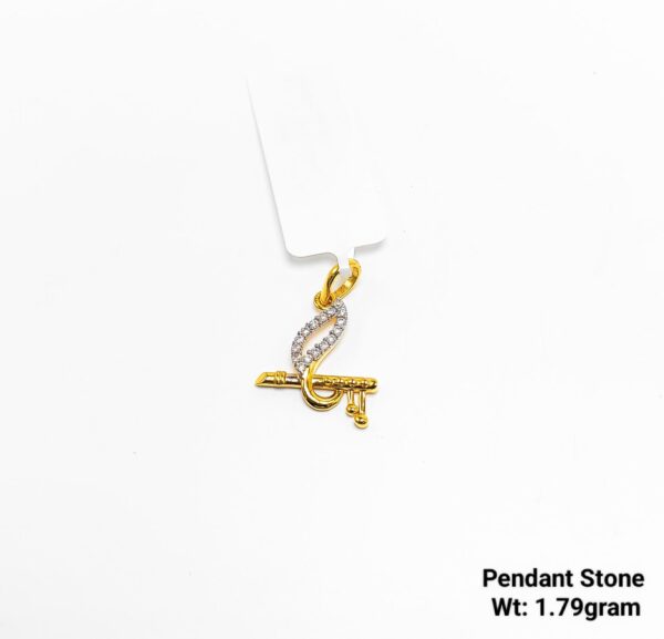 22KT Yellow Gold Flute Pendant with Diamond-Cut Stone Accents - 1.79g