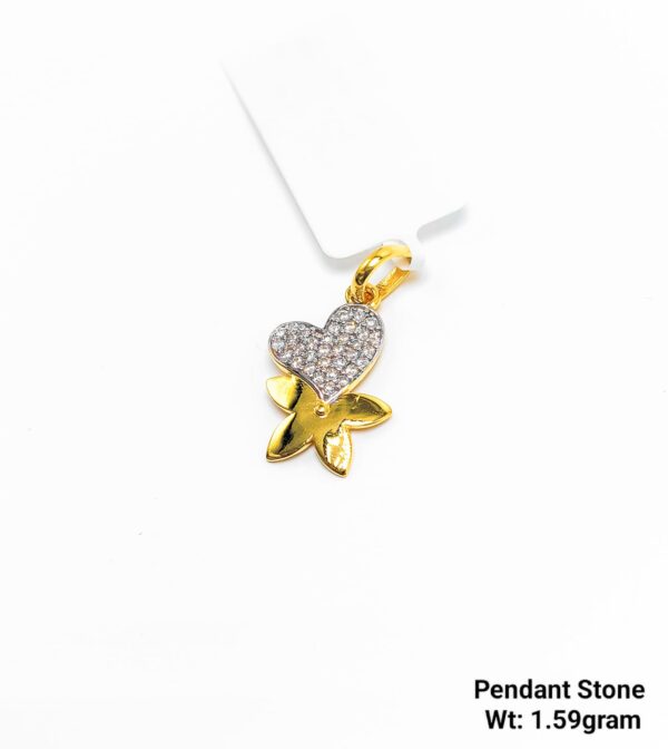 18K Yellow Gold Butterfly-Heart Pendant with Sparkling Zirconia - 1.59g