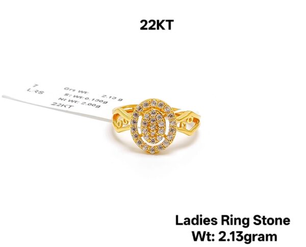 22K Gold Ladies Designer Ring with Shimmering CZ Stones - 2.13g