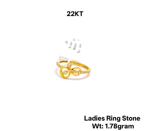 22K Gold Ladies Designer Ring with Shimmering CZ Stones - 1.78g