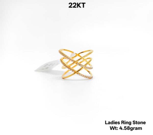 Spiral 22K Yellow Gold Stone Studded Ladies Ring - 4.58g