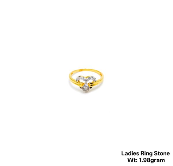 22K Yellow Gold Heart Ring with Sparkling White Stones- 1.98g
