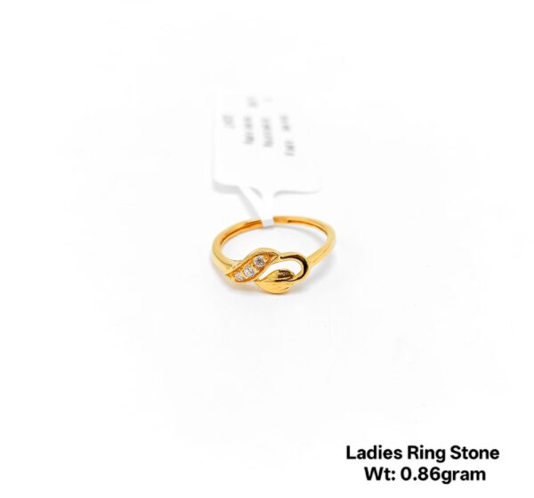 22K Yellow Gold Intricate leaf Ring with Sparkling White Stones- 0.86g