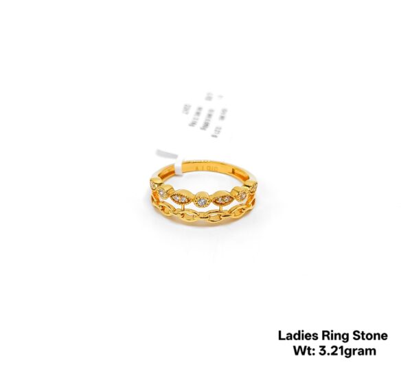 22K Yellow Gold Intricate Lattice Ring with Sparkling White Stones- 3.21g