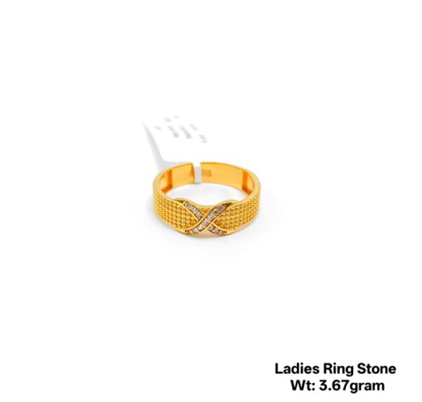 22K Yellow Gold Intricate Lattice Ring with Sparkling White Stones- 3.67g