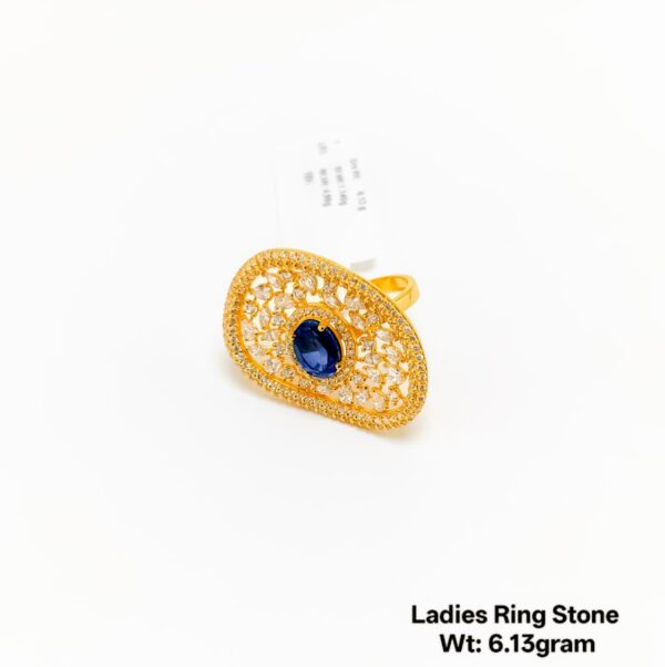 22K Yellow Gold Intricate Lattice Ring with Sparkling White Stones- 6.13g