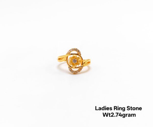 22K Yellow Gold Intricate Lattice Ring with Sparkling White Stones- 2.74g
