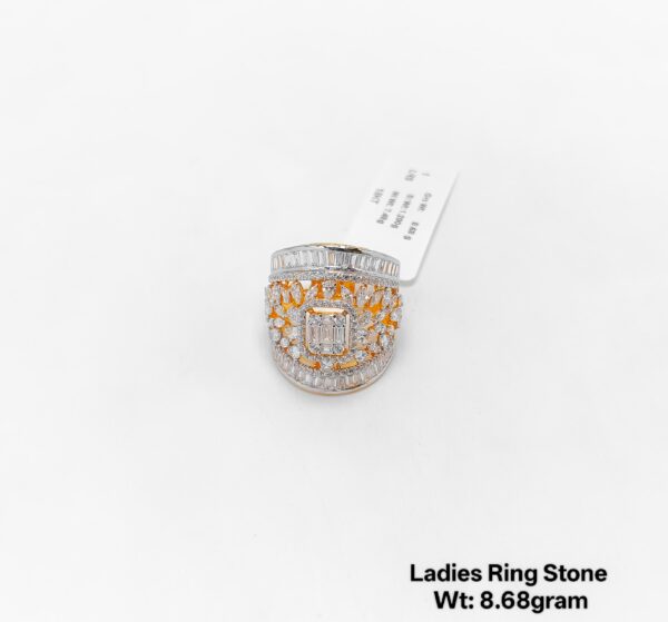 22K Yellow Gold Intricate Lattice Ring with Sparkling White Stones- 8.68g