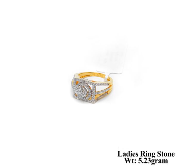22K Yellow Gold Intricate Lattice Ring with Sparkling White Stones- 5.23g