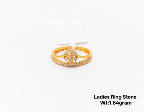 22K Yellow Gold Intricate Lattice Ring with Sparkling White Stones- 1.64g