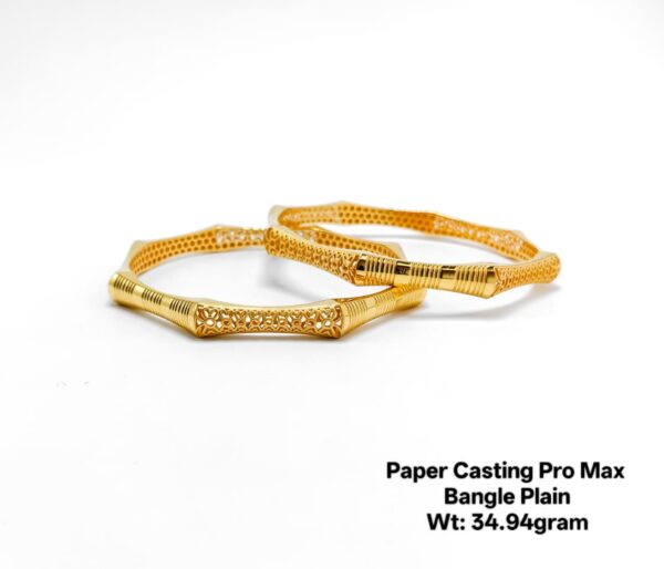 New Lightweight Design 22k Paper Casting Gold Bangles - 34grams
