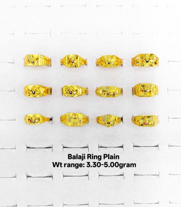 22K Yellow Gold Men's Tirupati Balaji Signet Ring Collection- 3.30g to 5.00g