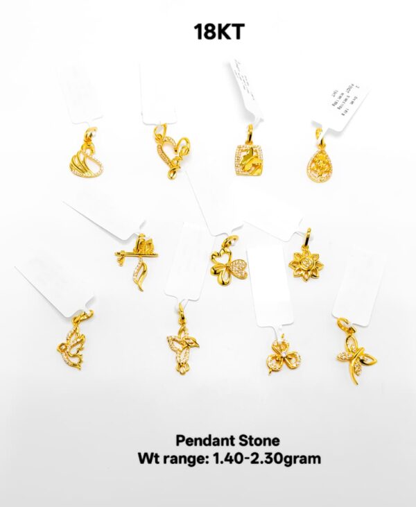 Lightweight 18KT Yellow Gold Casting CZ Stone Pendant - 1.40g to 2.30g